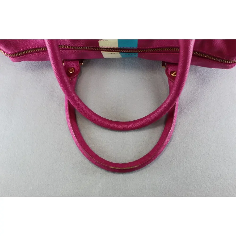 Tory Burch Pink Boston Satchel Stripe Bowler Handbag Womens